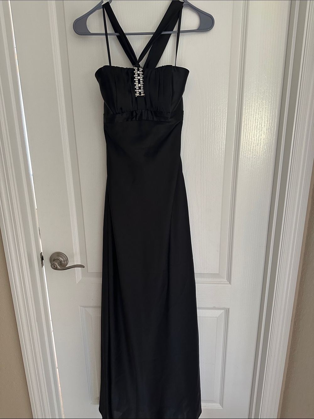 Jessica McClintock Black Maxi Dress with Rhinestone Accent
